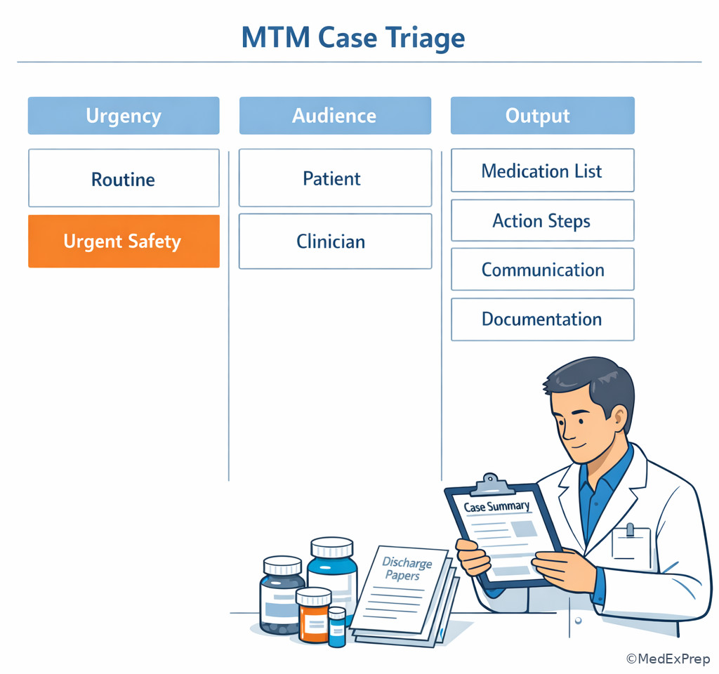 MTM case triage board with next-step choices