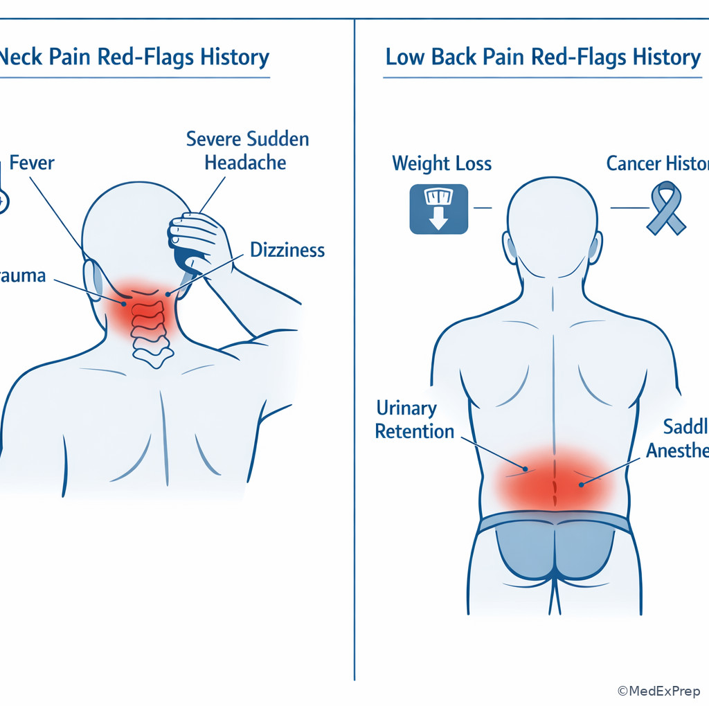 Red-flag complaint cues in neck and back pain