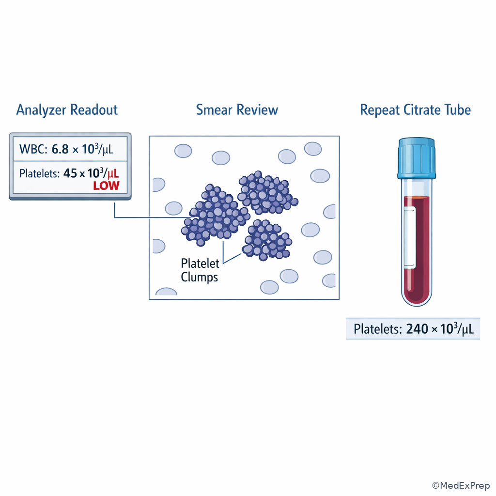 Platelet clumping and CBC artifact illustration