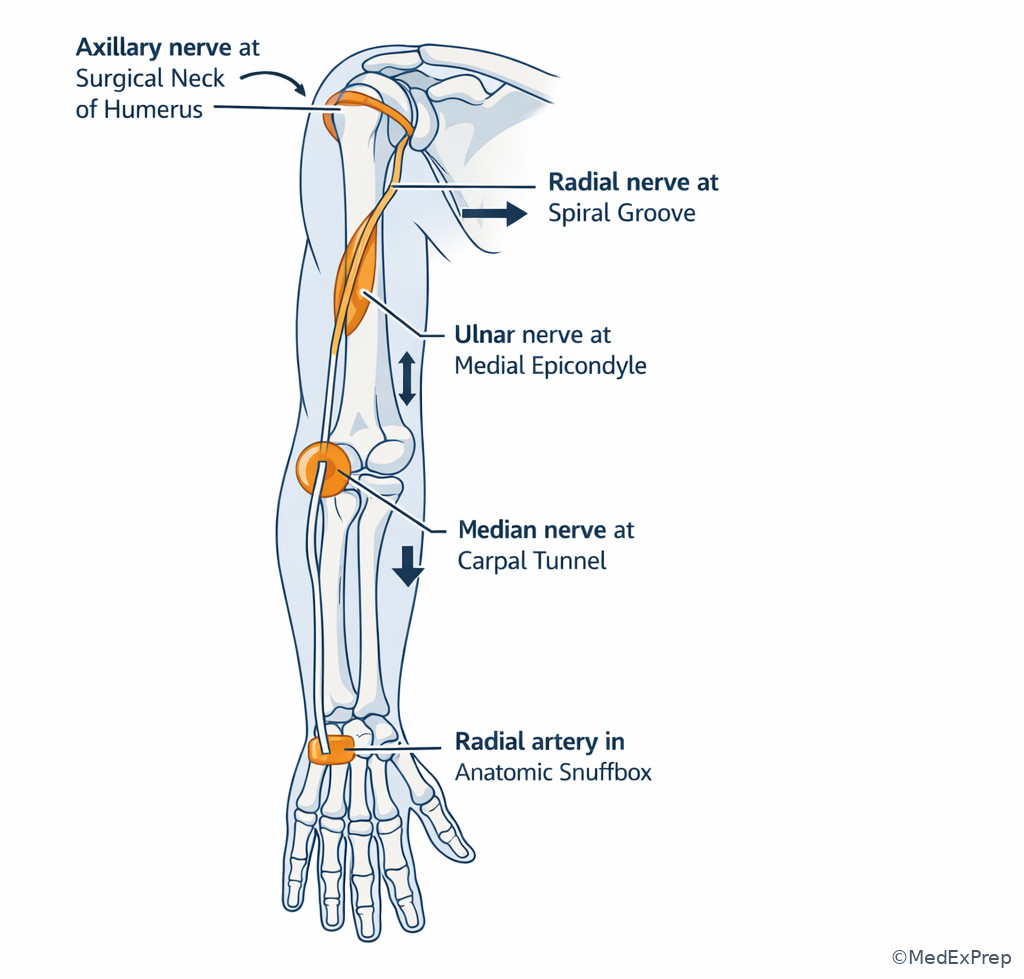 Upper-extremity nerve danger zones by landmark