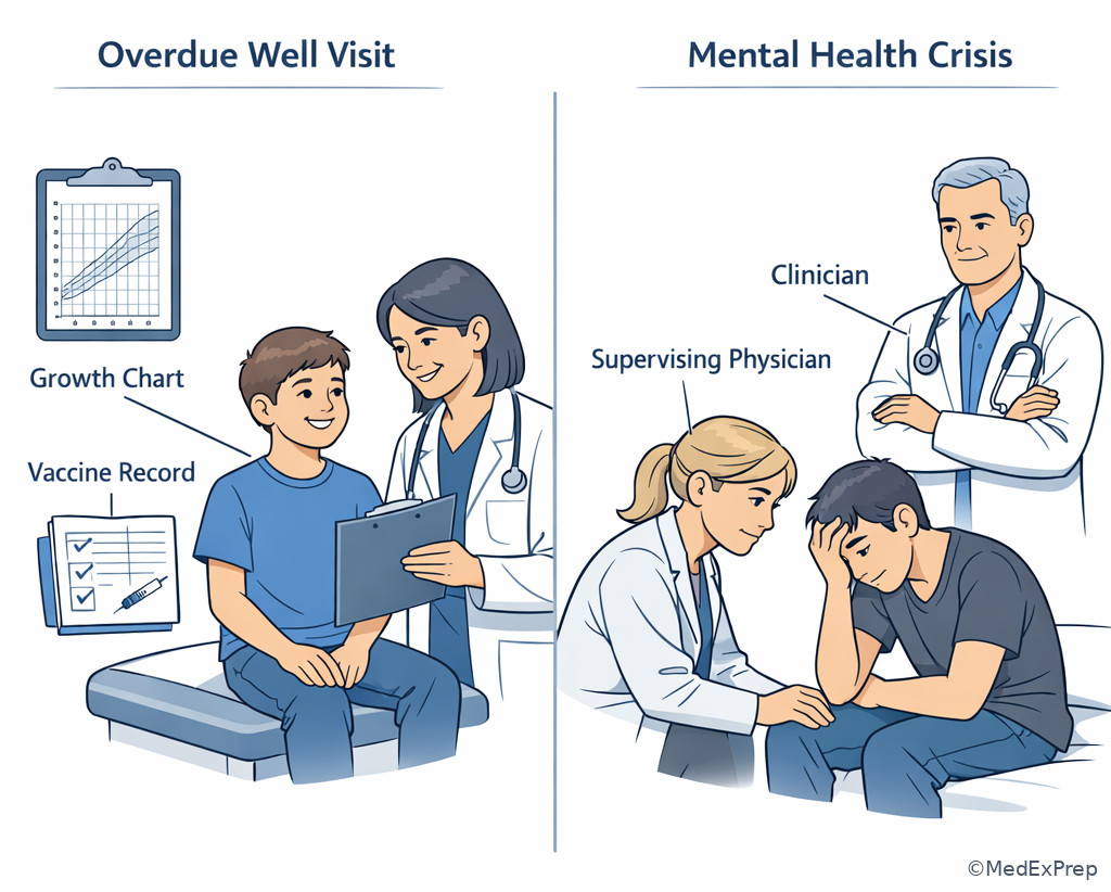 Overdue well-visit decision scene