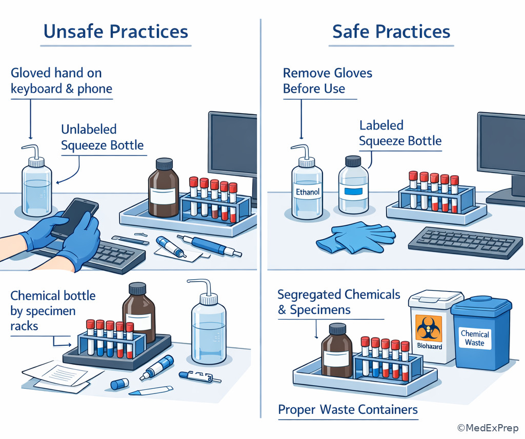 Fig 6. Safe versus unsafe chemistry bench behaviors