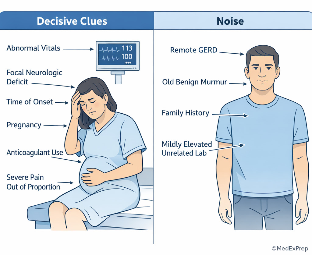 Fig 3. Decisive clues versus distracting details in a clinical vignette