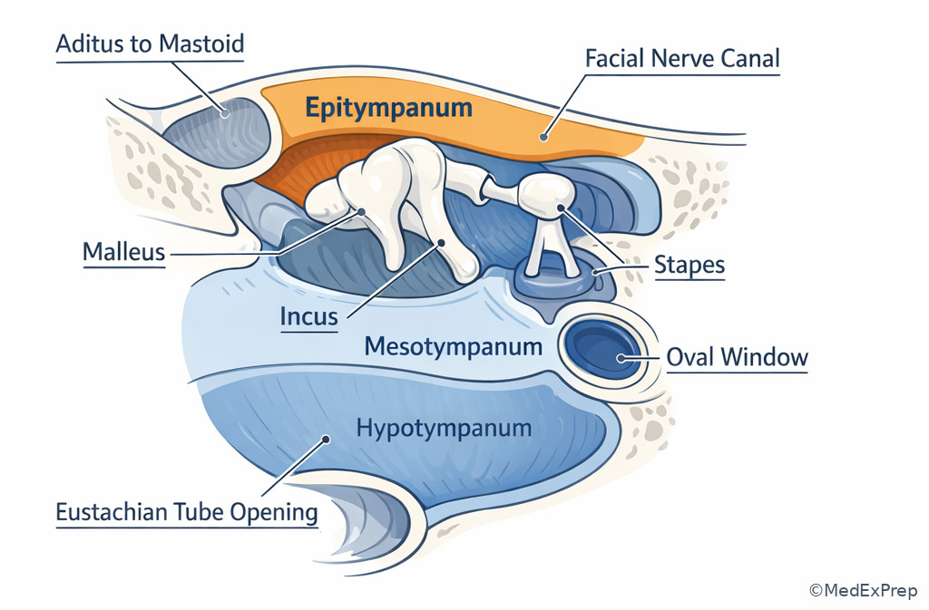 Middle ear compartments and ossicles