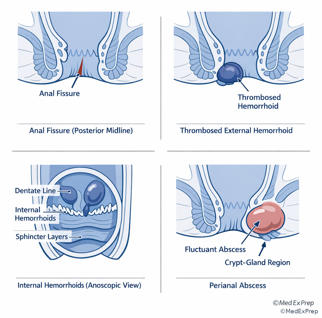 Common board-tested anal lesions by location