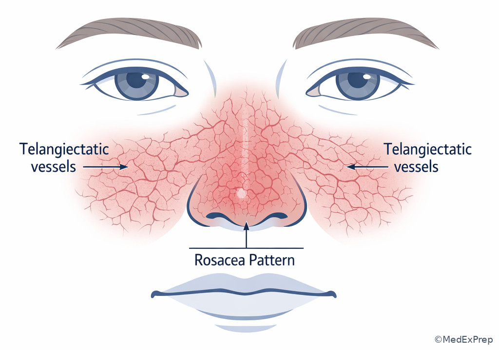 Rosacea telangiectasia facial close-up
