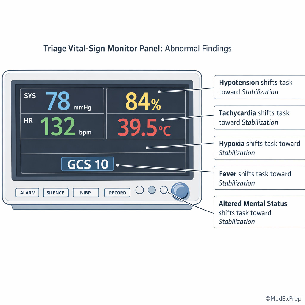 Labeled vital-sign triage panel for board-style reasoning