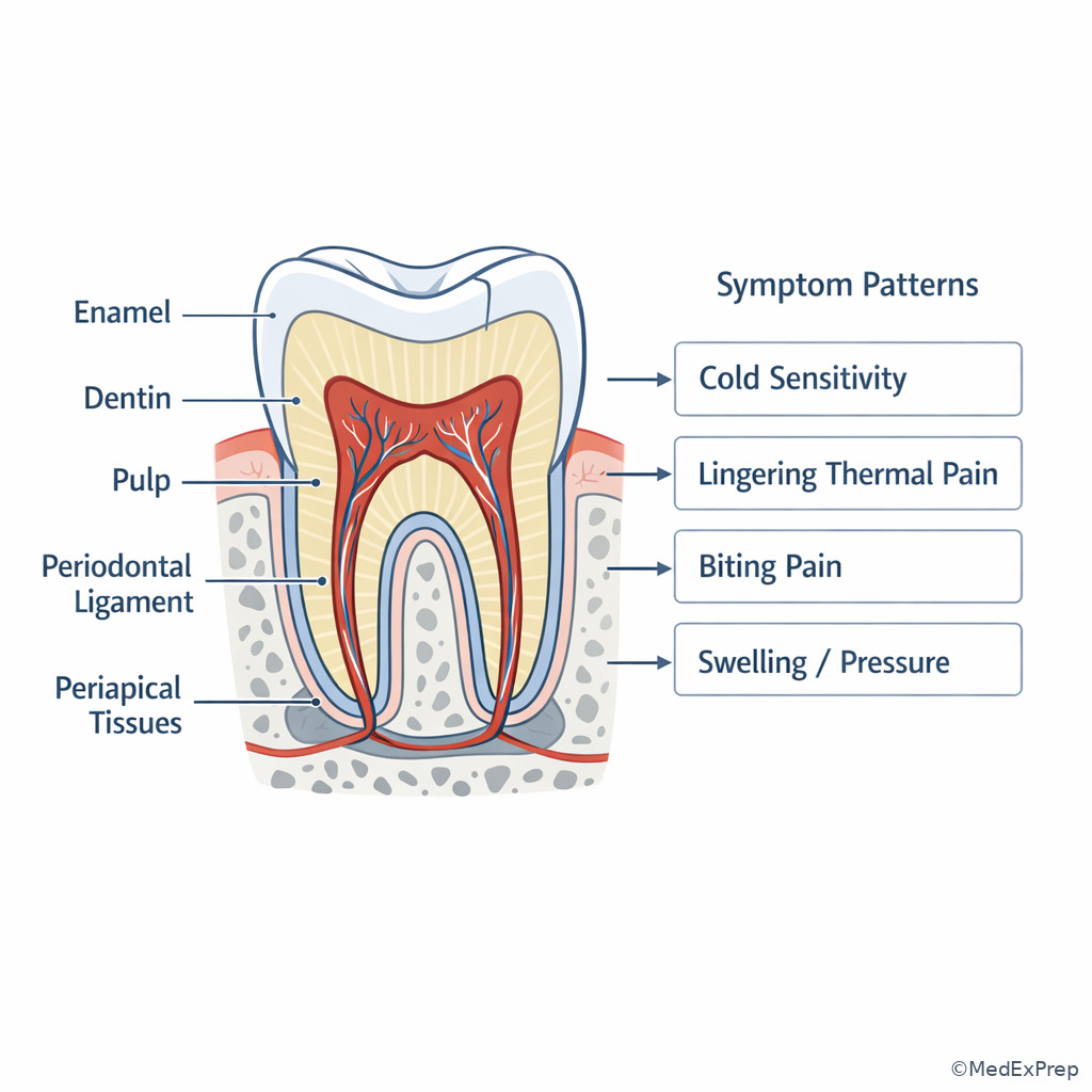 Labeled pain-pattern comparison in dental anatomy