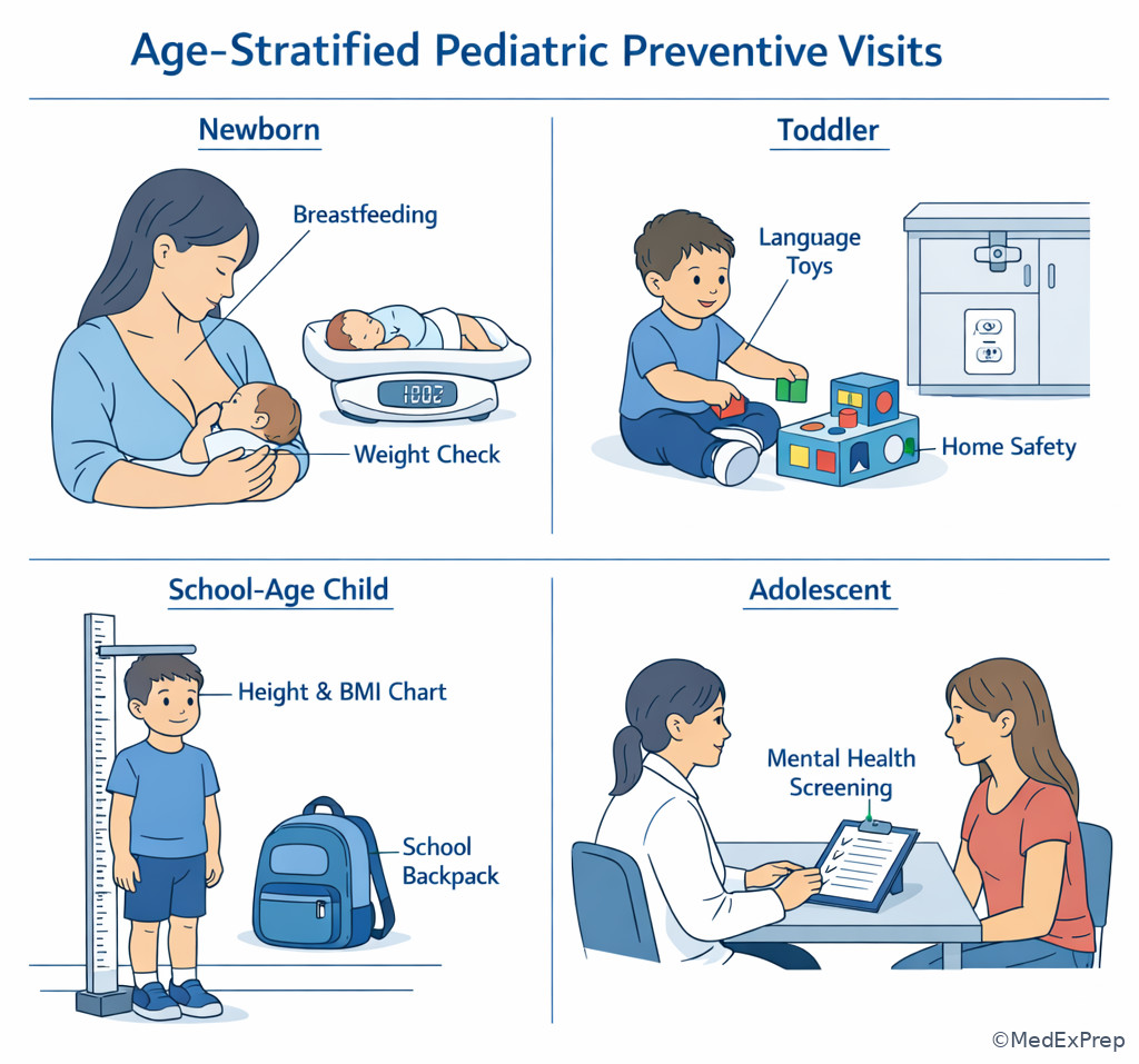 Age-stratified preventive care collage