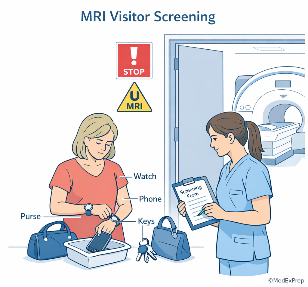 Visitor screening before MRI room entry