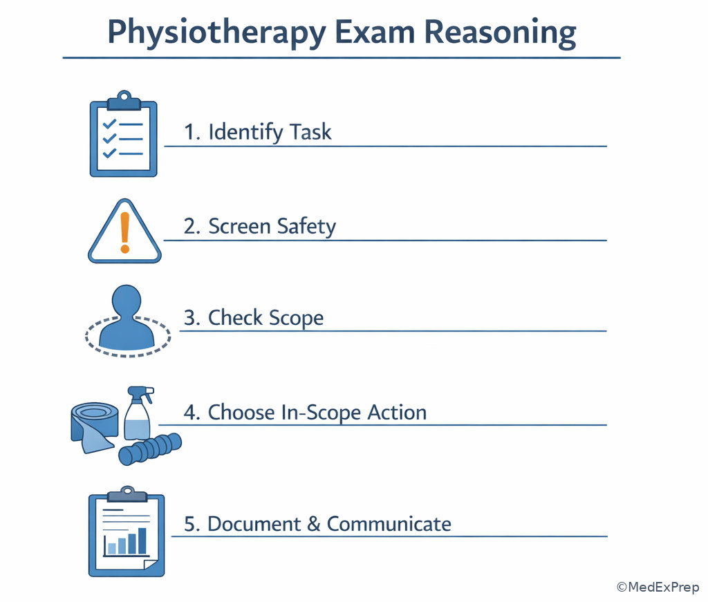 Stepwise exam-day reasoning checklist for PT scope questions