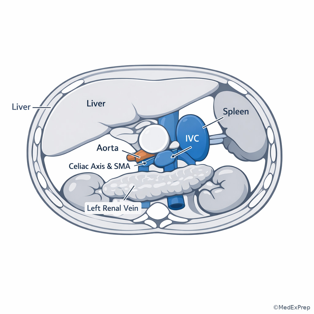 Fig 2. Labeled axial abdominal vascular anatomy