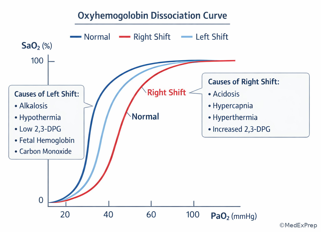 Fig 3. Oxyhemoglobin dissociation curve shifts
