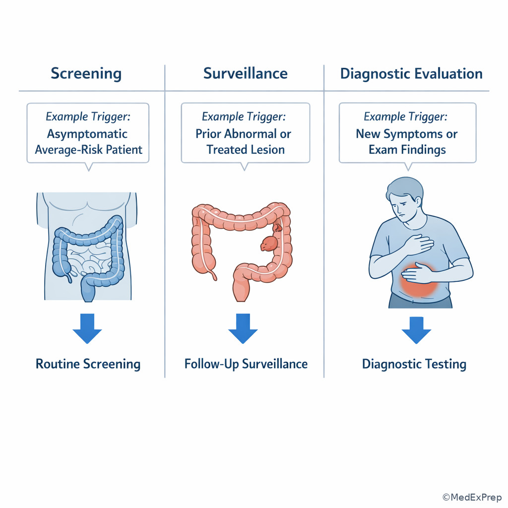 Comparison of screening, surveillance, and diagnostic pathways