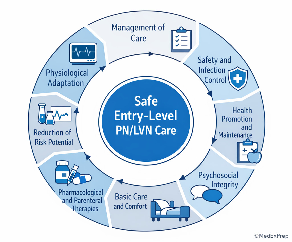 Framework wheel of NCLEX-PN client needs