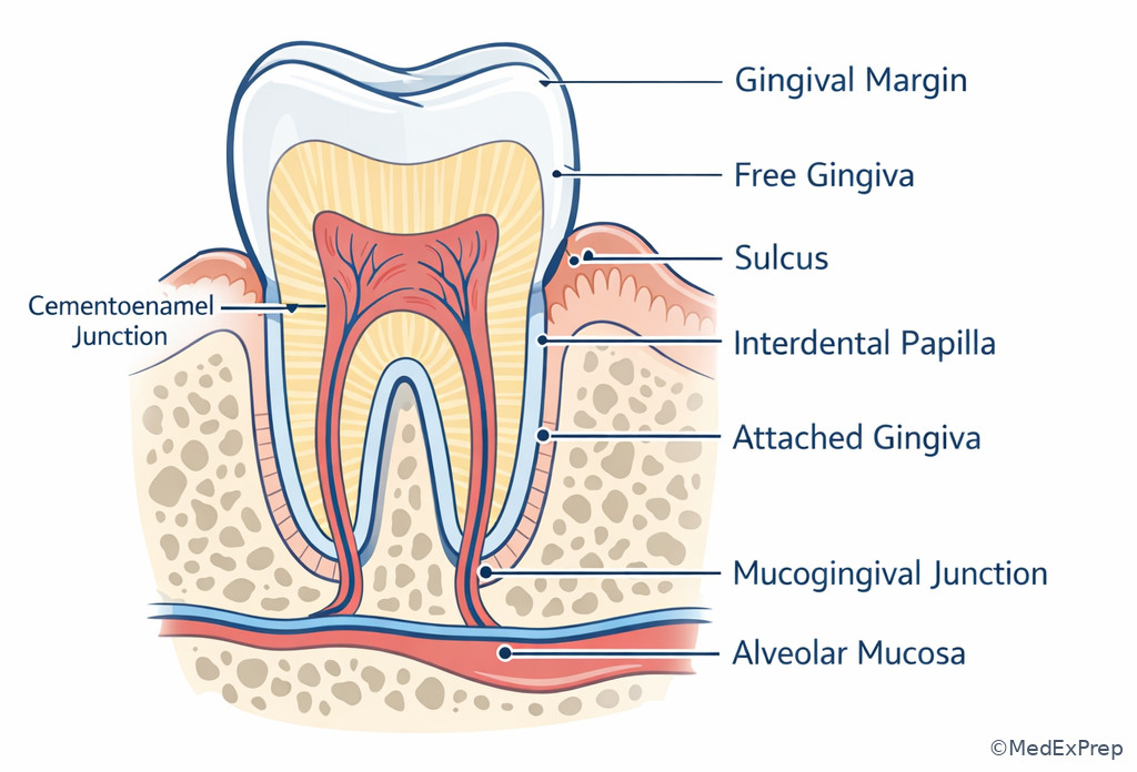 Fig 3. Labeled gingival architecture around a tooth