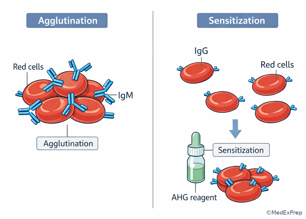 Red cell sensitization versus agglutination schematic