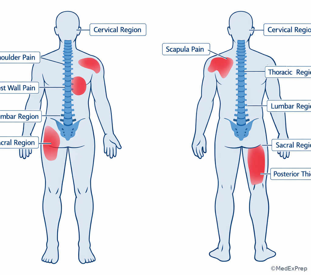 Complaint localization zones of the spine and common referral regions