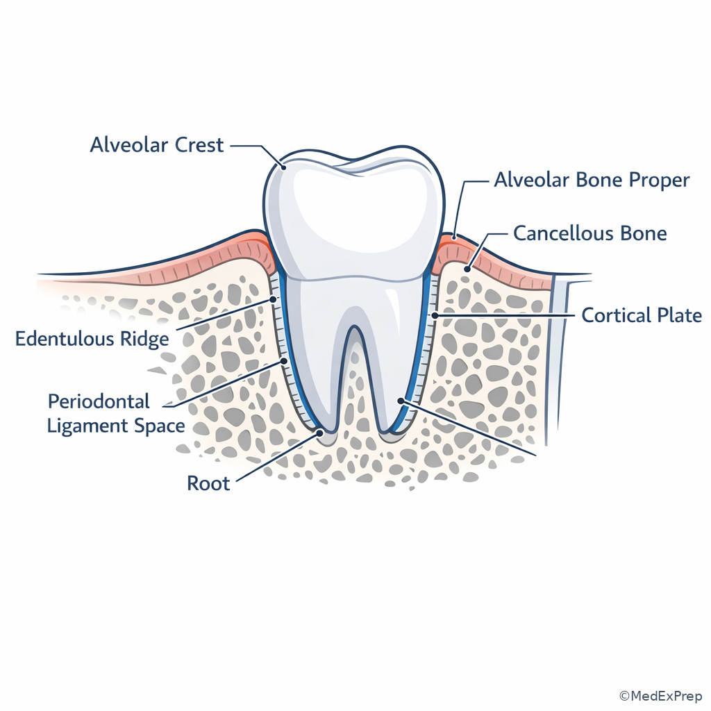 Labeled alveolar process and tooth socket illustration