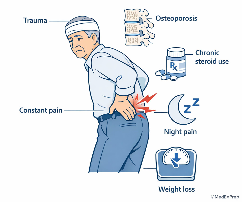 History elements that escalate back pain risk in older adults