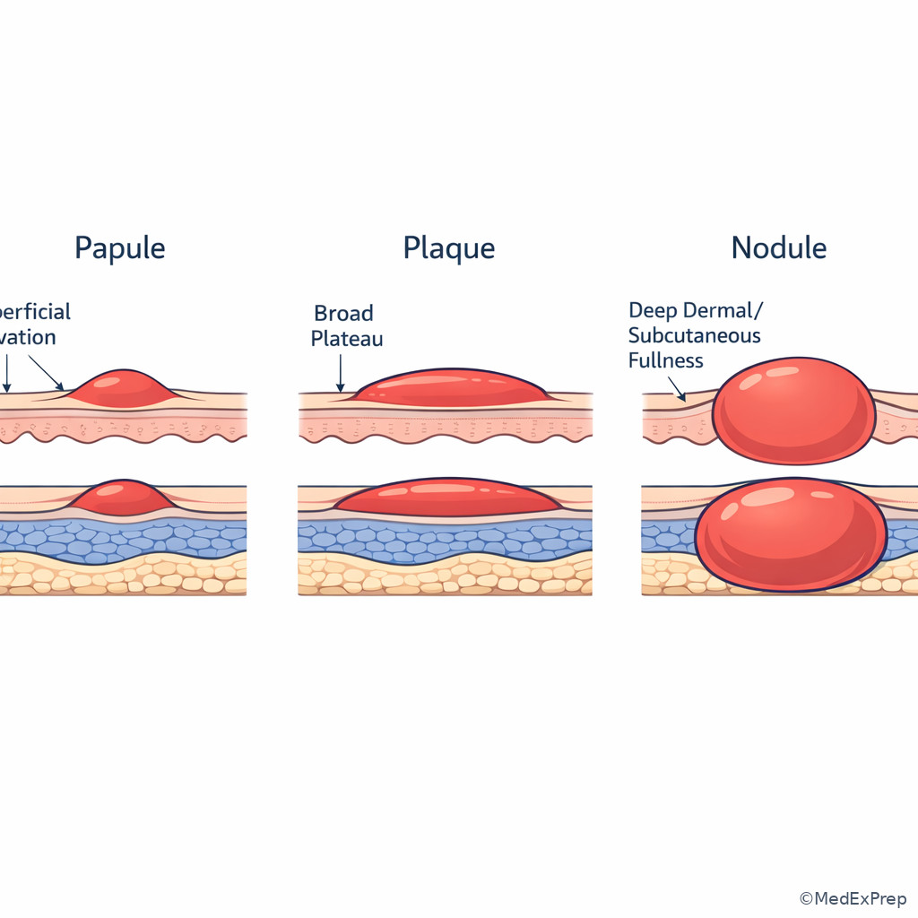 Papule plaque nodule surface comparison