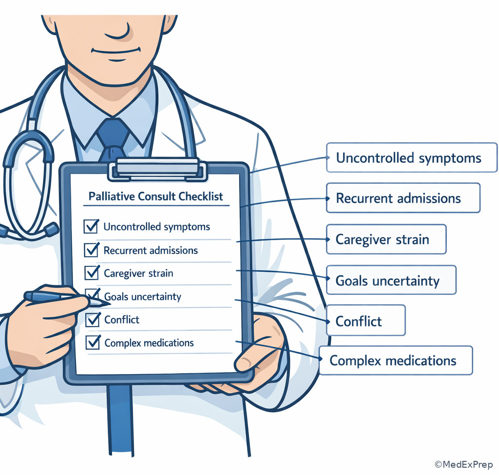 Physician decision checklist for palliative consults
