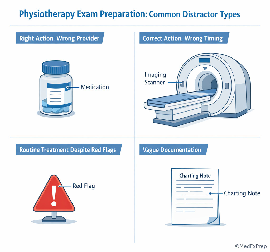 Common distractor patterns in physiotherapy exam stems