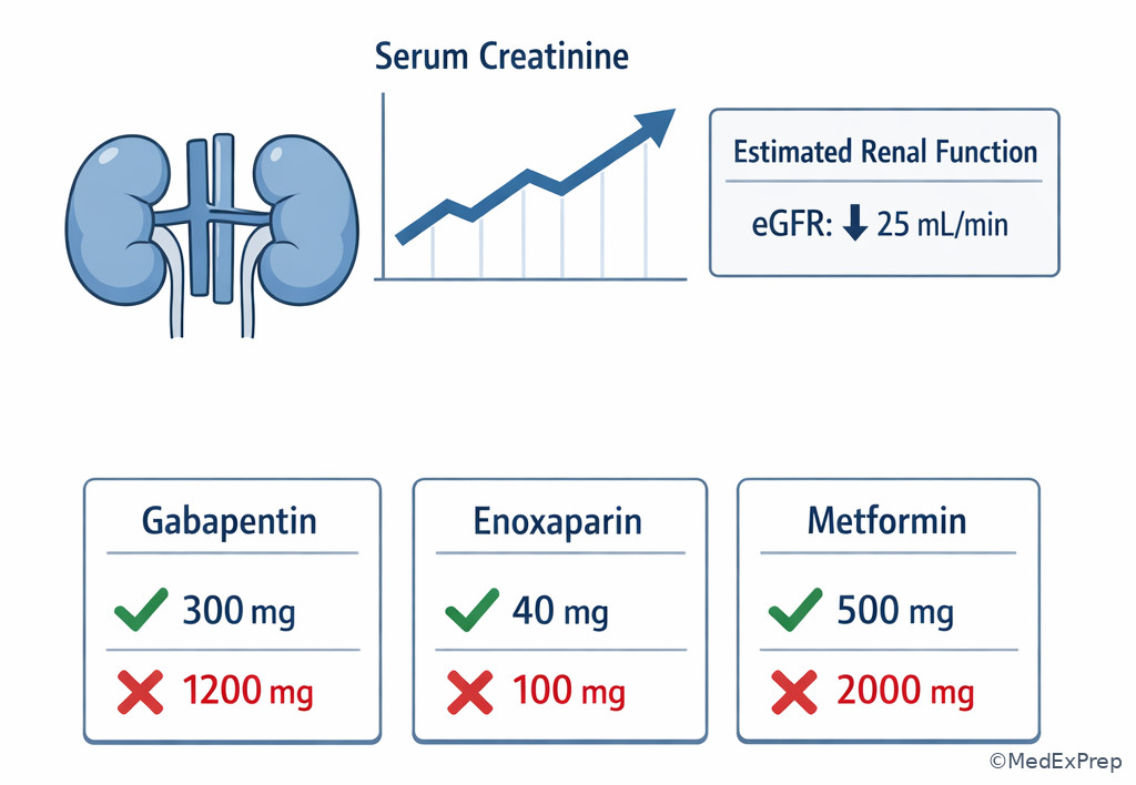 Renal function and dose mismatch illustration for pharmacist review