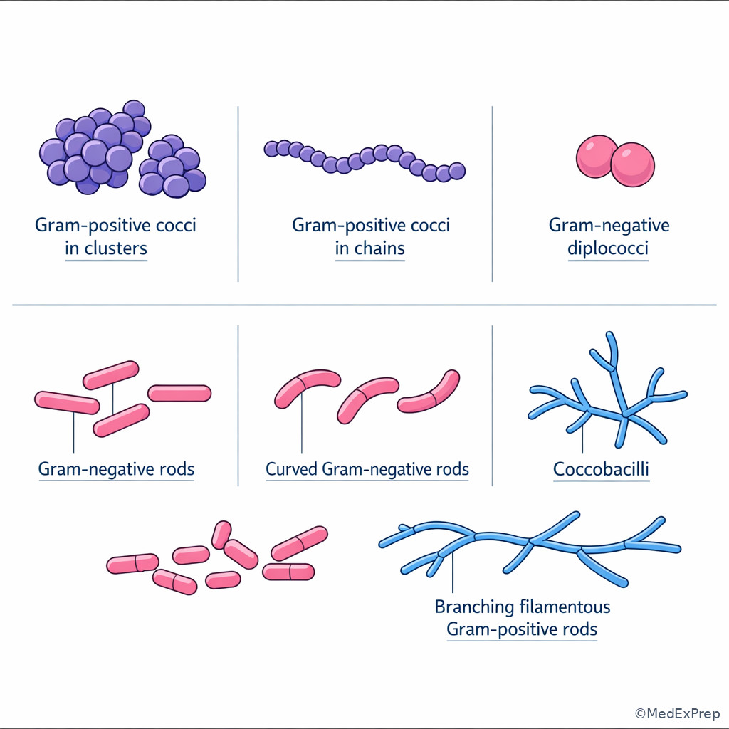 Labeled morphology panel of common bacterial forms