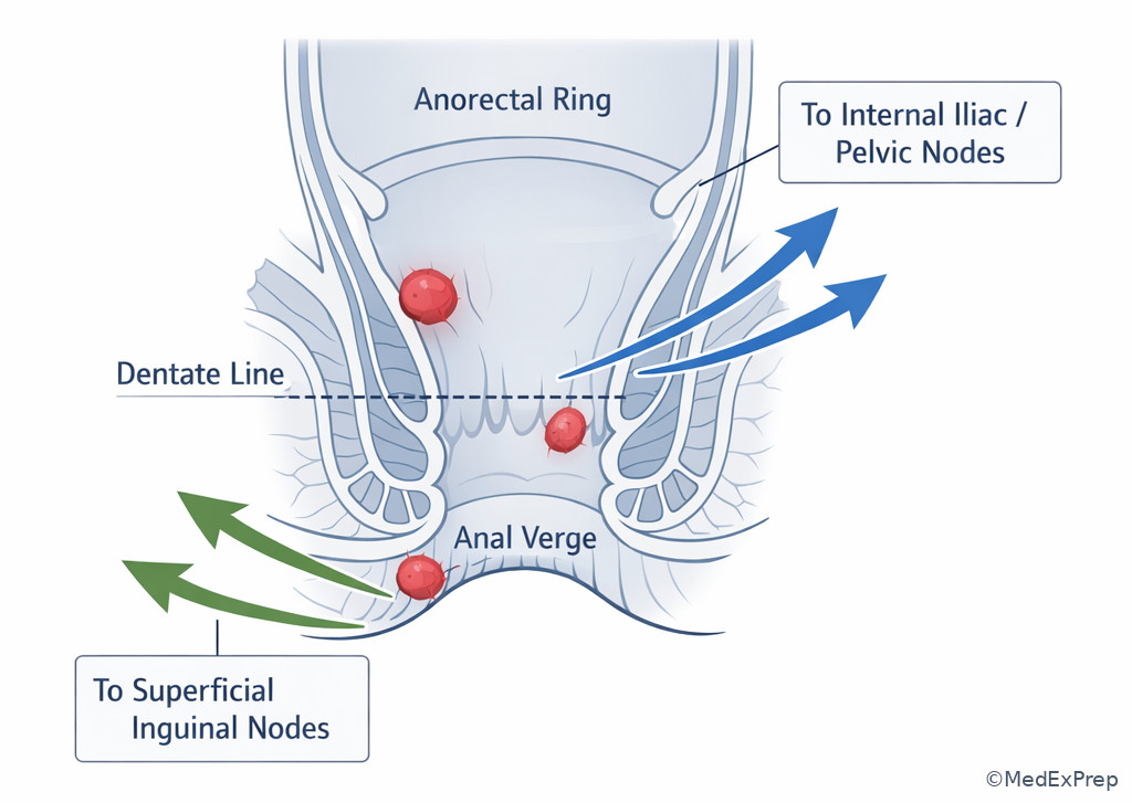 Anal canal lymphatic drainage territories