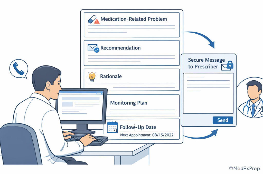 Pharmacist documenting and messaging prescriber