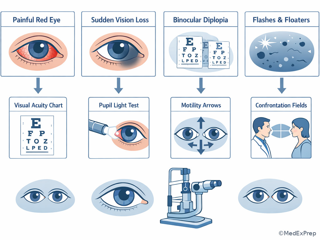 Targeted exam step selection illustration