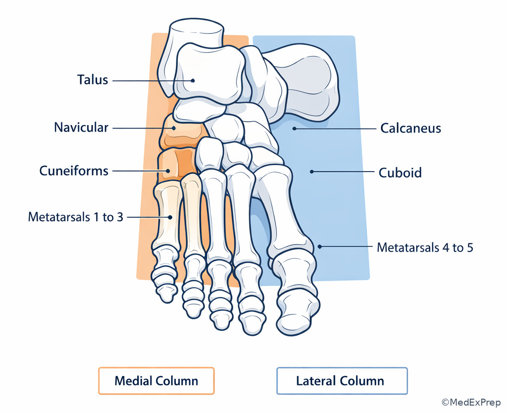 Column-based foot illustration showing medial chain and lateral chain