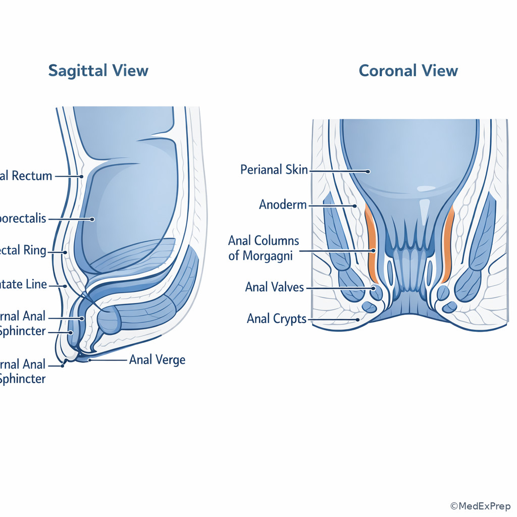 External and internal view of the anal canal landmarks