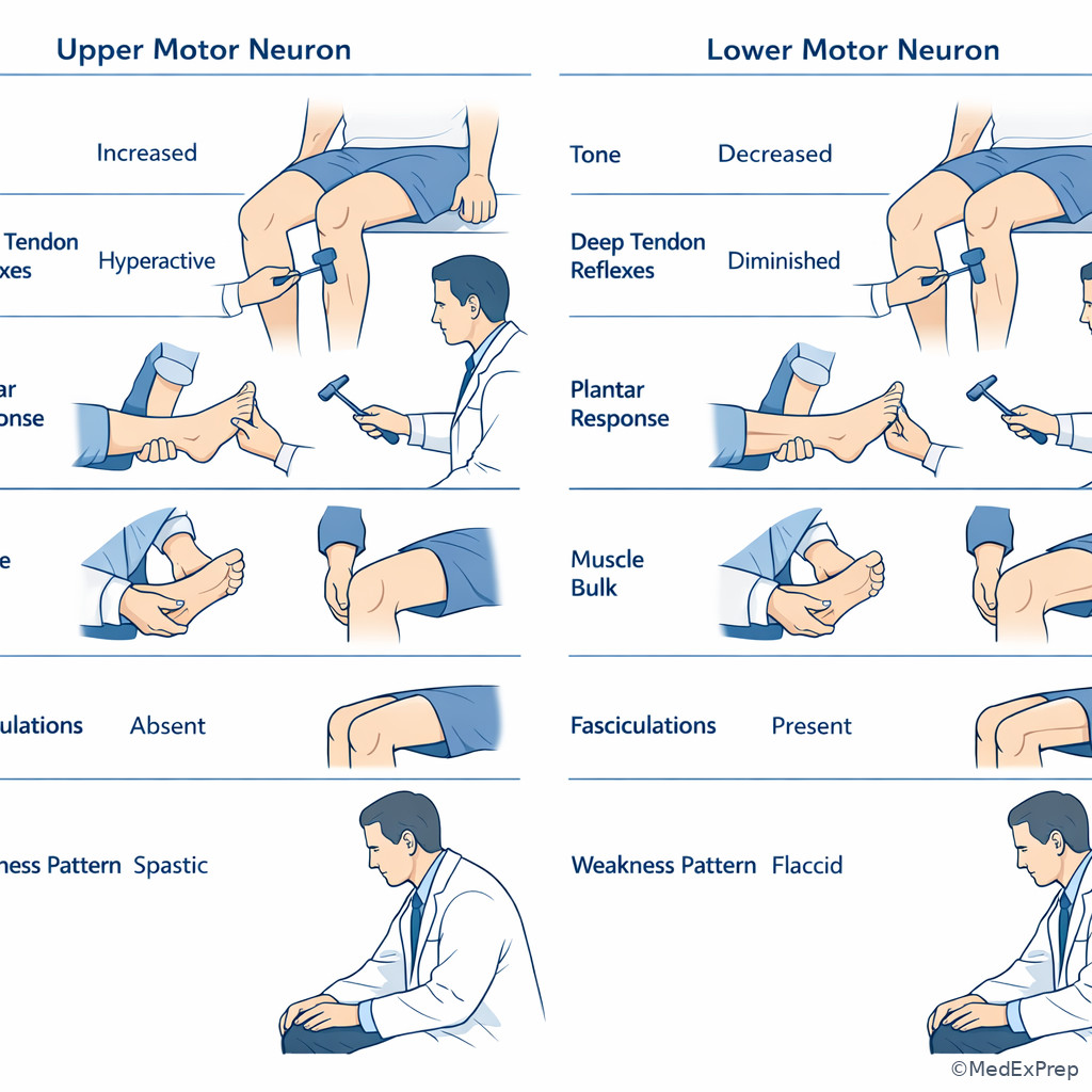 UMN versus LMN examination findings