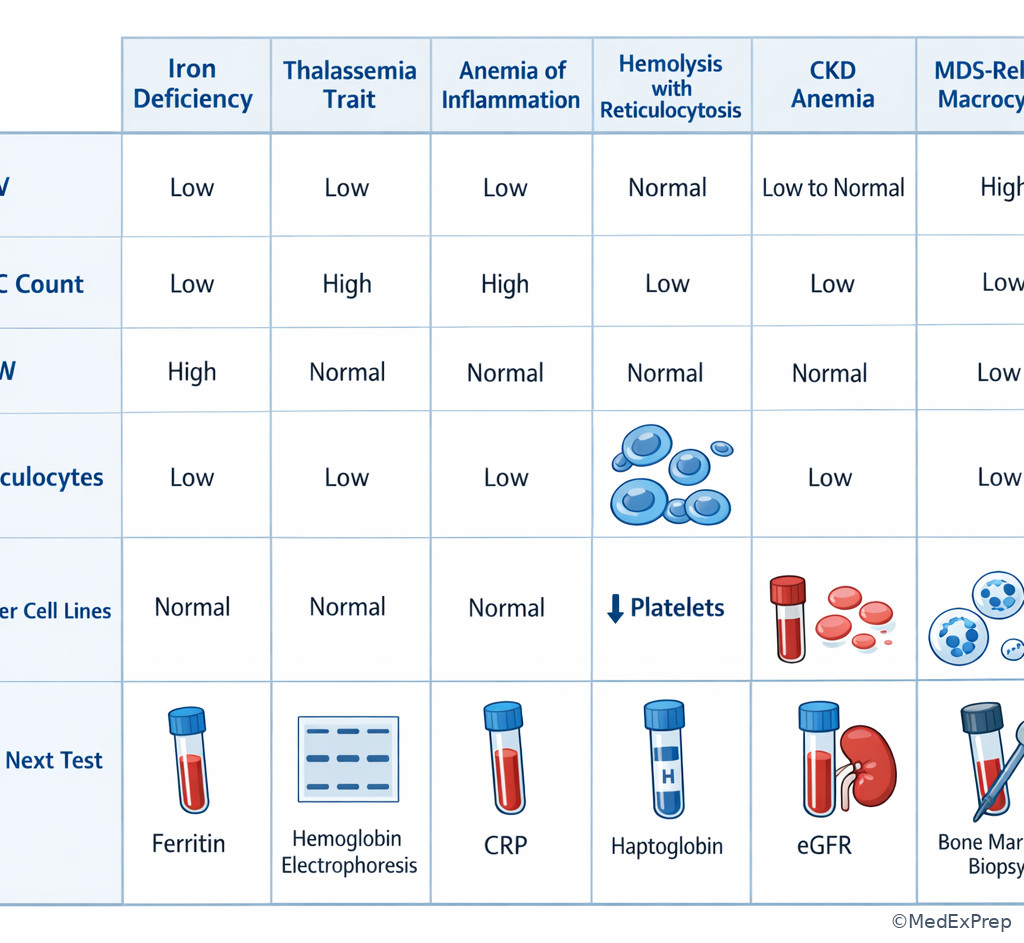 Comparison grid of anemia mechanisms