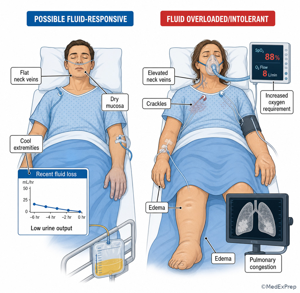 Fluid-responsive versus fluid-overloaded ICU patient comparison