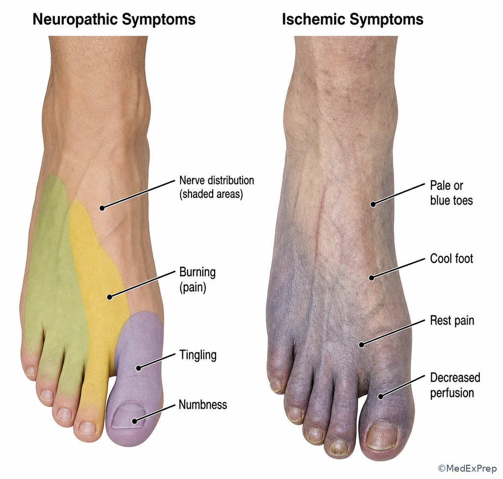 Neuropathic versus ischemic forefoot symptom comparison